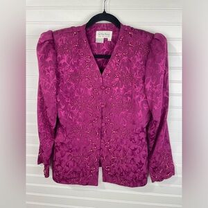 In The Mood Fuchsia Floral Beaded Special Occasion Blazer 10 Women’s GUC